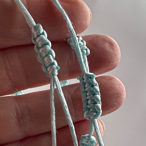 Adjustable Light Blue White Beaded macramé Bracelet set - Picture 4 of 6